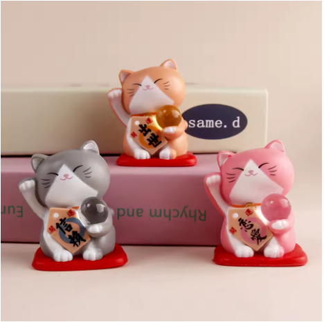 Mini Maneki Neko Pastel – Porte-Bonheur Multicolore