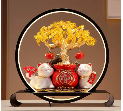 Lampe Maneki Neko & Arbre Doré – Symbole de Richesse et Prospérité