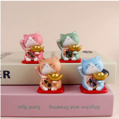 Mini Maneki Neko Pastel – Porte-Bonheur Multicolore