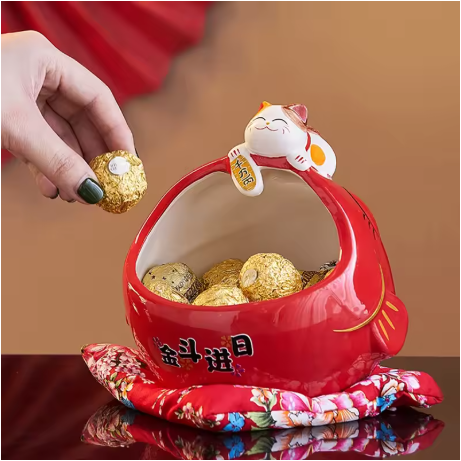 Pot à Bonbons Maneki Neko – Porte-Bonheur Japonais