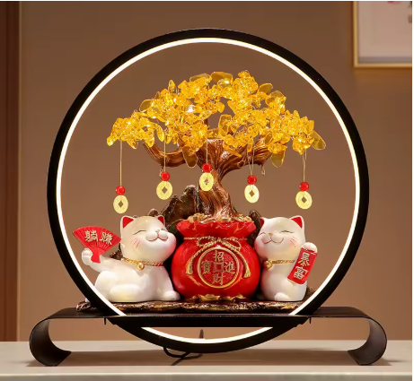 Lampe Maneki Neko & Arbre Doré – Symbole de Richesse et Prospérité