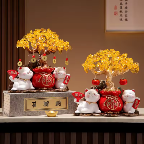 Lampe Maneki Neko & Arbre Doré – Symbole de Richesse et Prospérité