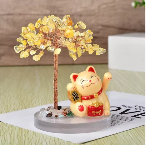 Maneki Neko avec Arbre de Cristaux