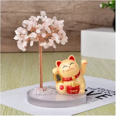 Maneki Neko avec Arbre de Cristaux