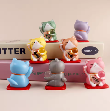 Mini Maneki Neko Pastel – Porte-Bonheur Multicolore